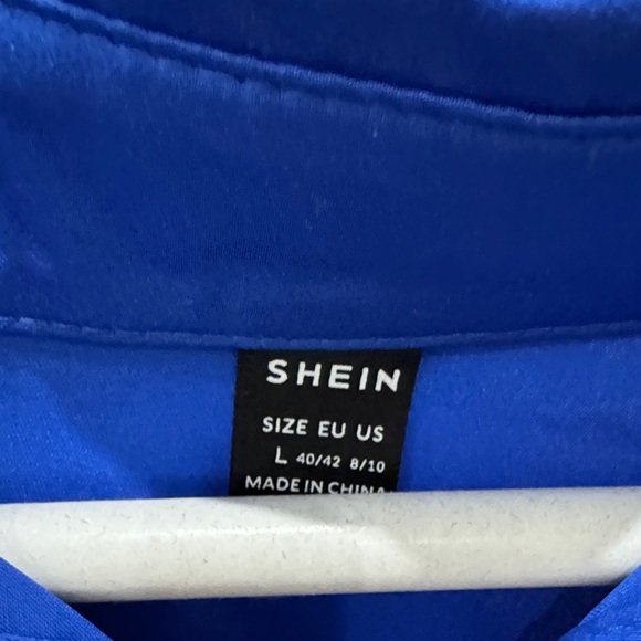 SHEIN Cobalt Blue Button Down Shirt with Chain Detail - Picture 2 of 2